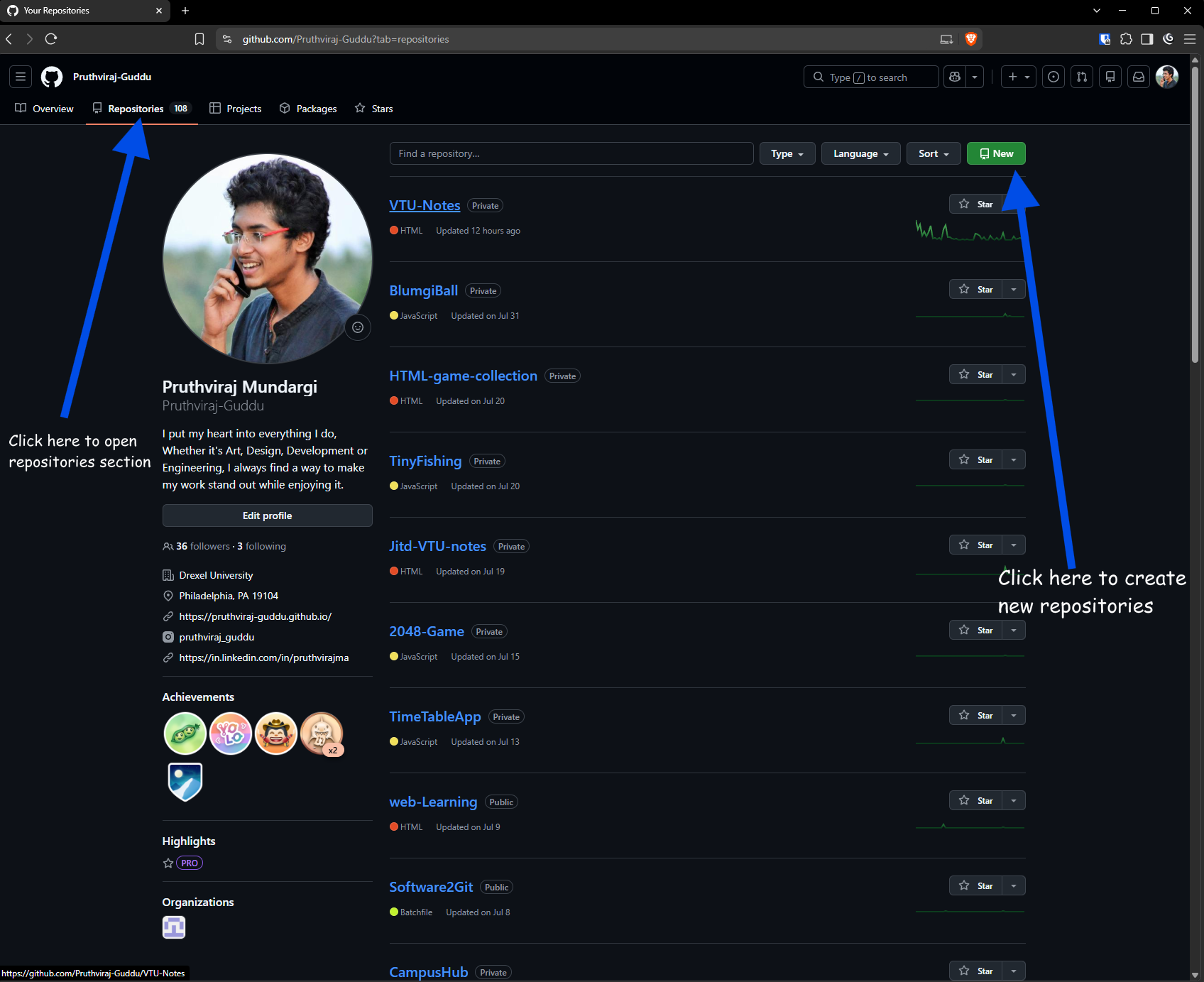 Screenshot showing how to create a GitHub repository